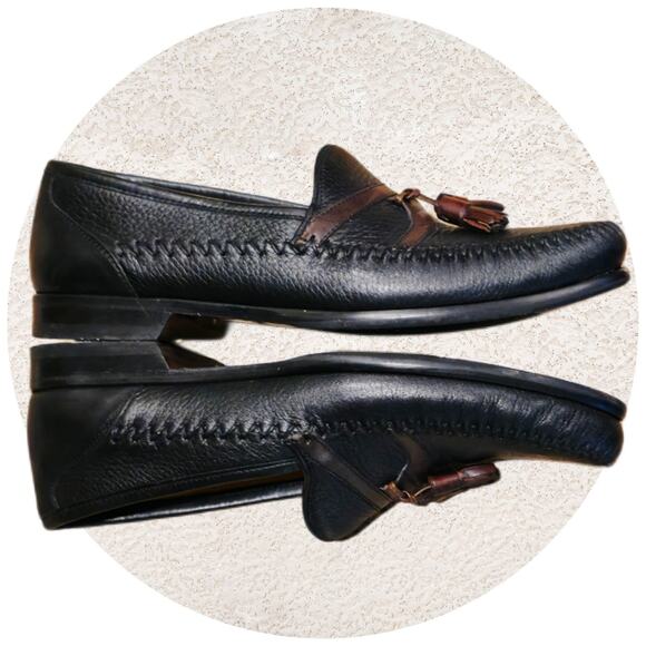 Mezlan Italian Hand Made Leather Tassel Loafers Mens size 8 M Black - Picture 2 of 7